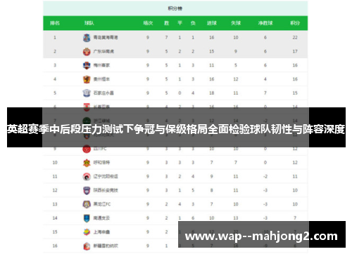 英超赛季中后段压力测试下争冠与保级格局全面检验球队韧性与阵容深度